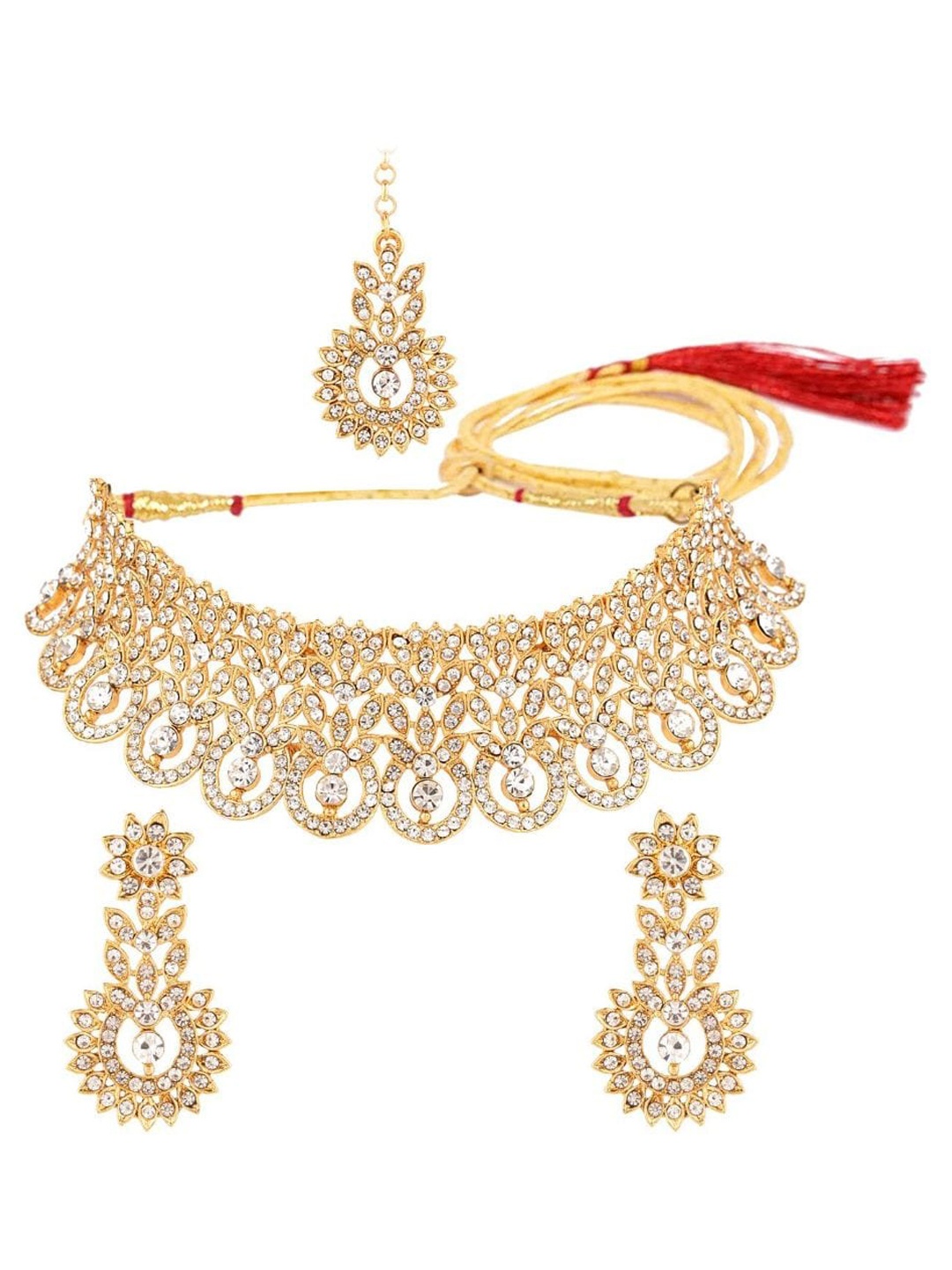 

Efulgenz Gold-Plated Crystal-Studded & Pearl Beaded Jewellery Set