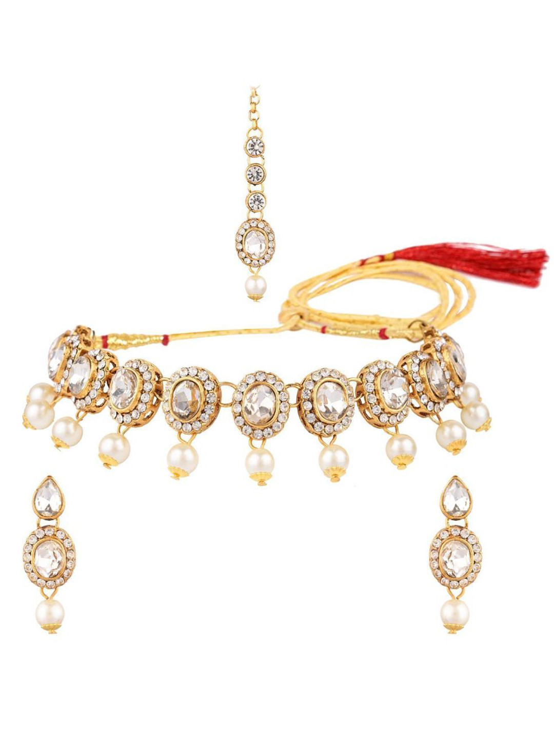 

Efulgenz Gold-Plated Crystals Studded And Pearl Strand Jewellery Set, White