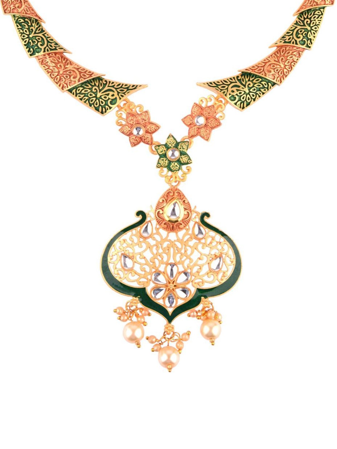

Efulgenz Gold-Plated Crystal-Studded & Pearl Beaded Jewellery Set
