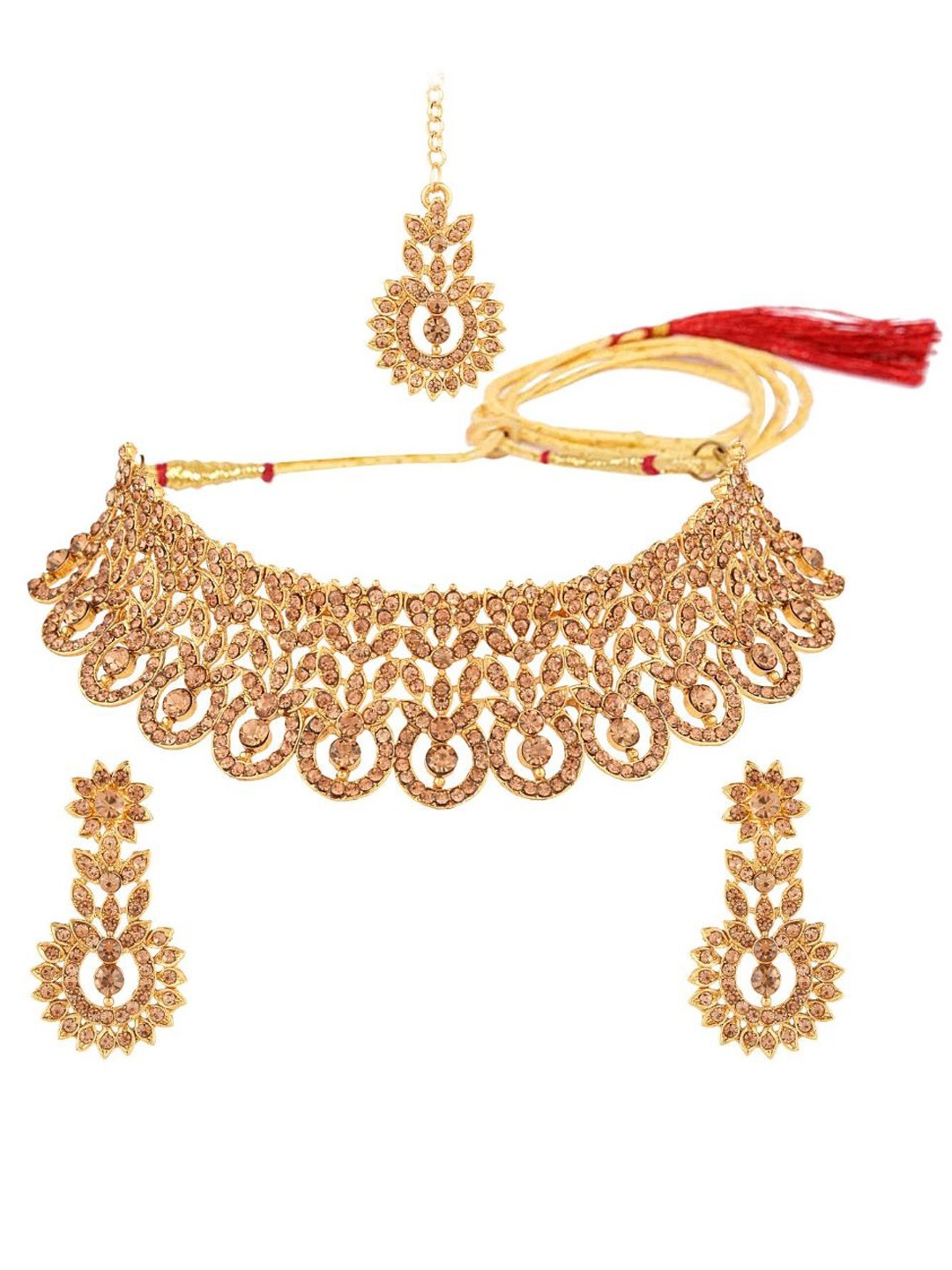 

Efulgenz Gold-Plated Crystal-Studded & Pearl Beaded Jewellery Set