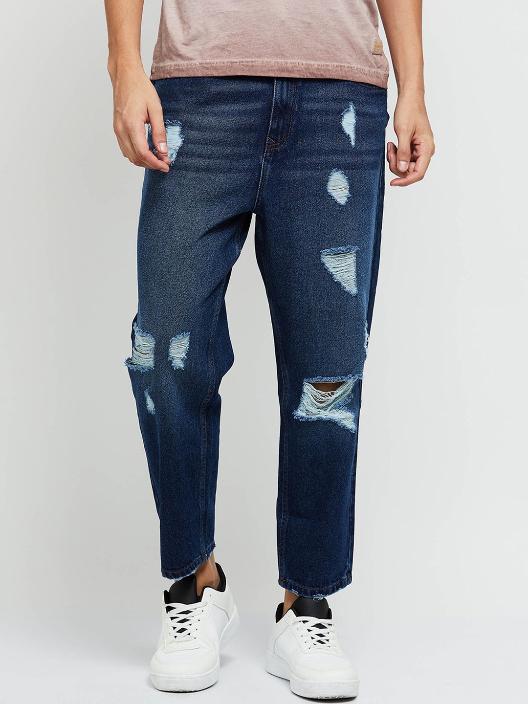 

max Men Pure Cotton Highly Distressed Light Fade Jeans, Na