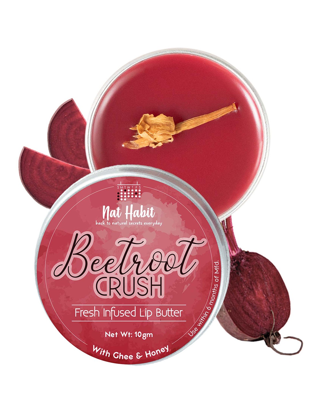 

Nat Habit Beetroot Lip Butter with Desi Ghee & Honey for Natural Pink Lips - 10g, Red