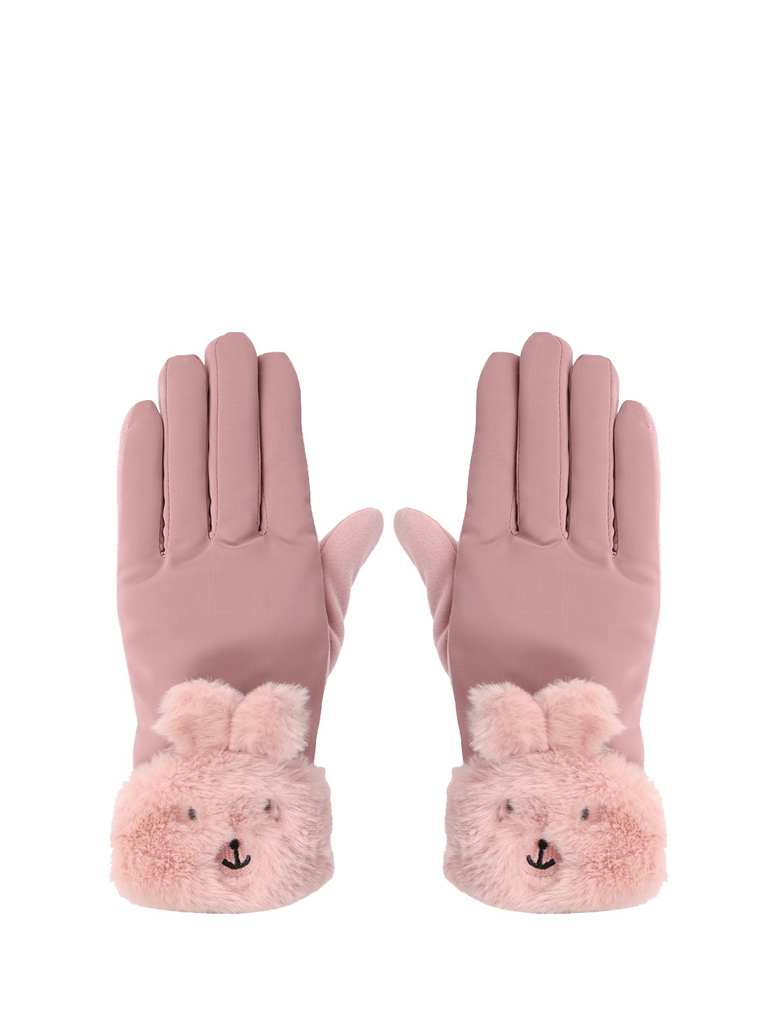 

FabSeasons Women Solid Faux Fur Winter Gloves, Peach