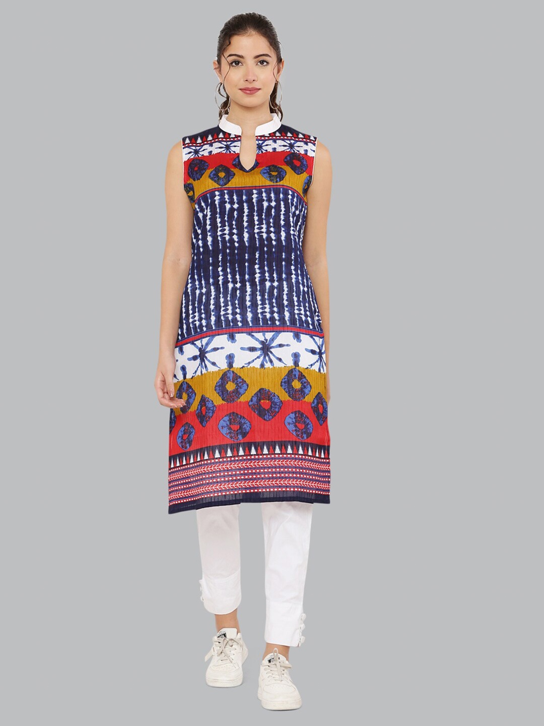 

EZIS FASHION Women Ethnic Motifs Printed Raw Silk Kurta, Blue