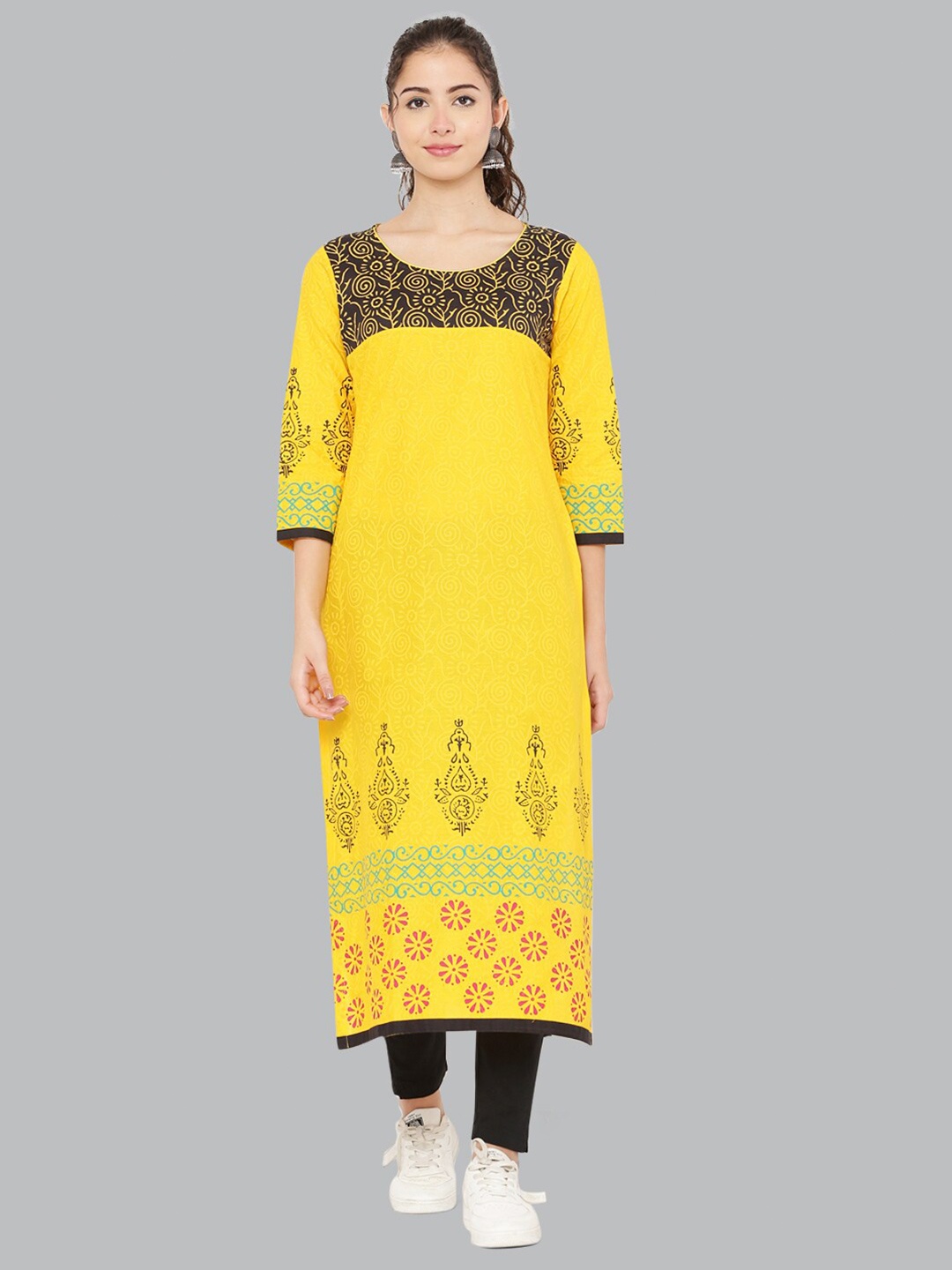 

EZIS FASHION Women Ethnic Motifs Printed Kurta, Yellow