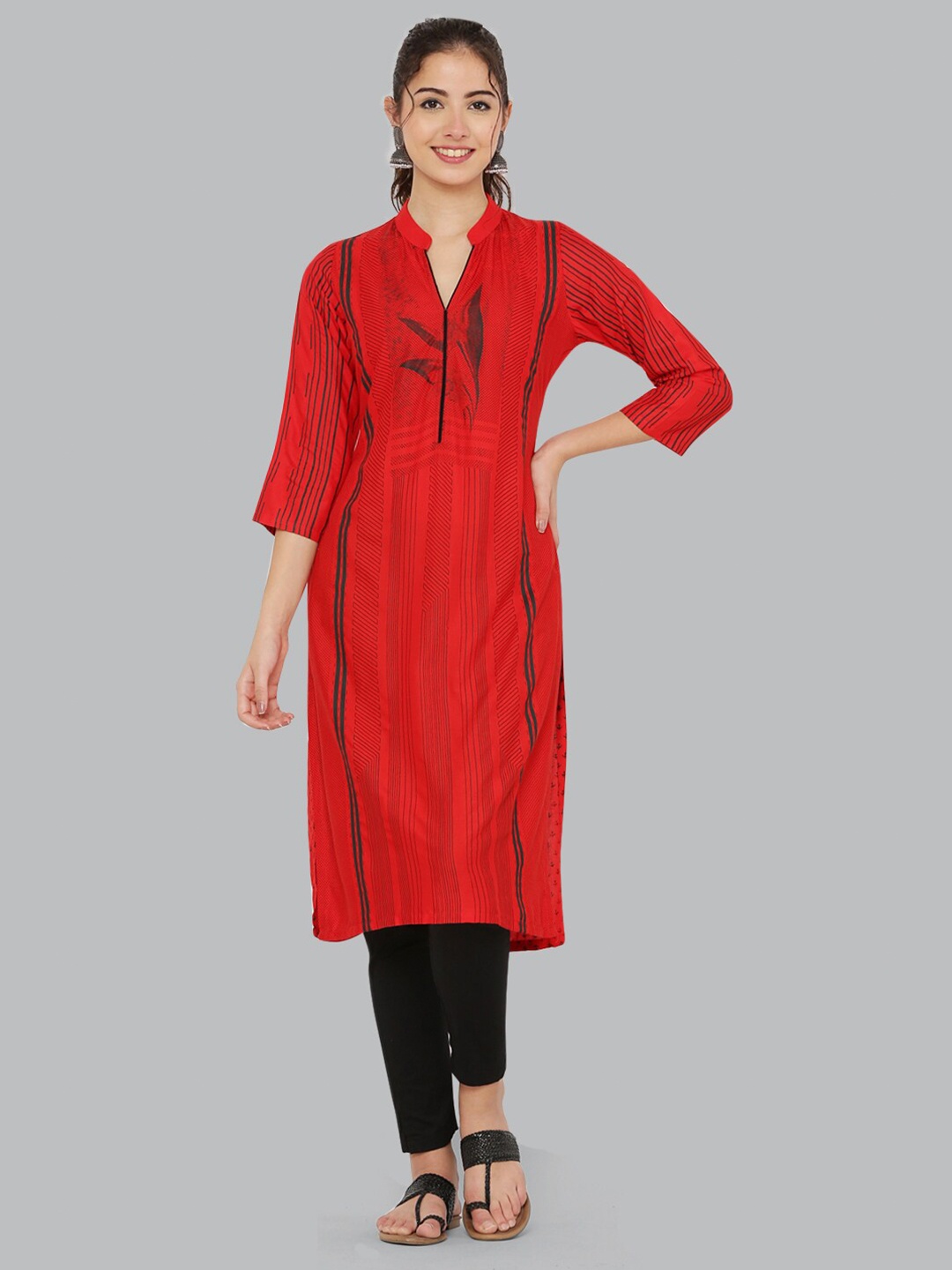 

EZIS FASHION Women Printed Kurta, Red