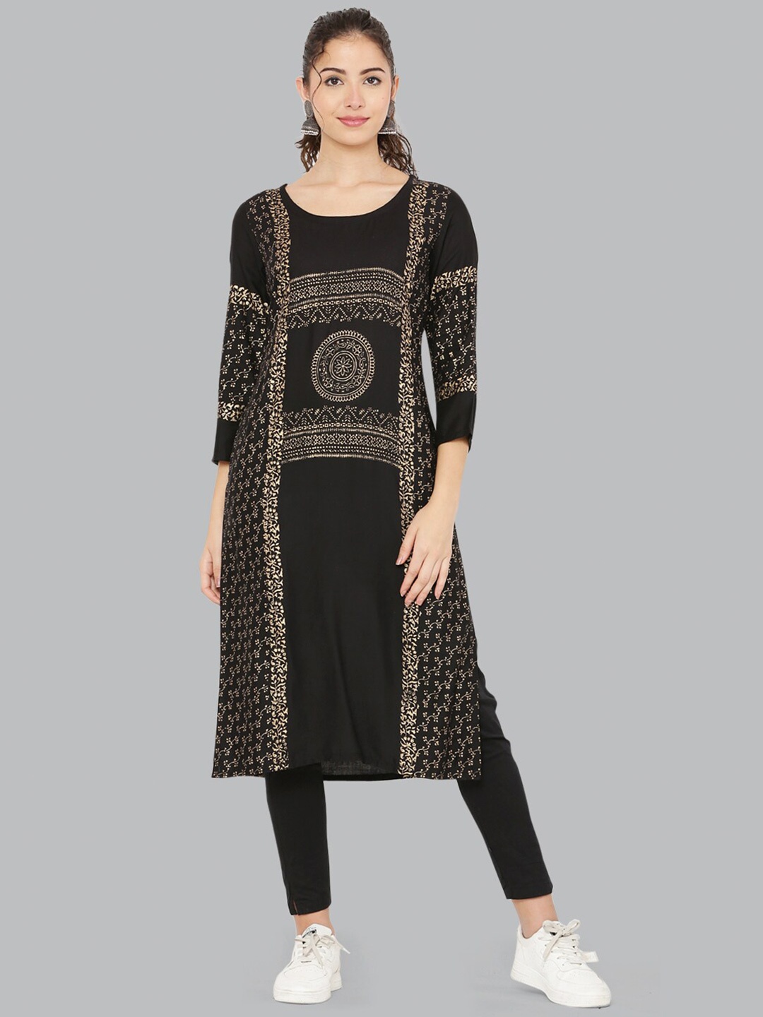 

EZIS FASHION Women Ethnic Motifs Printed Kurta, Black