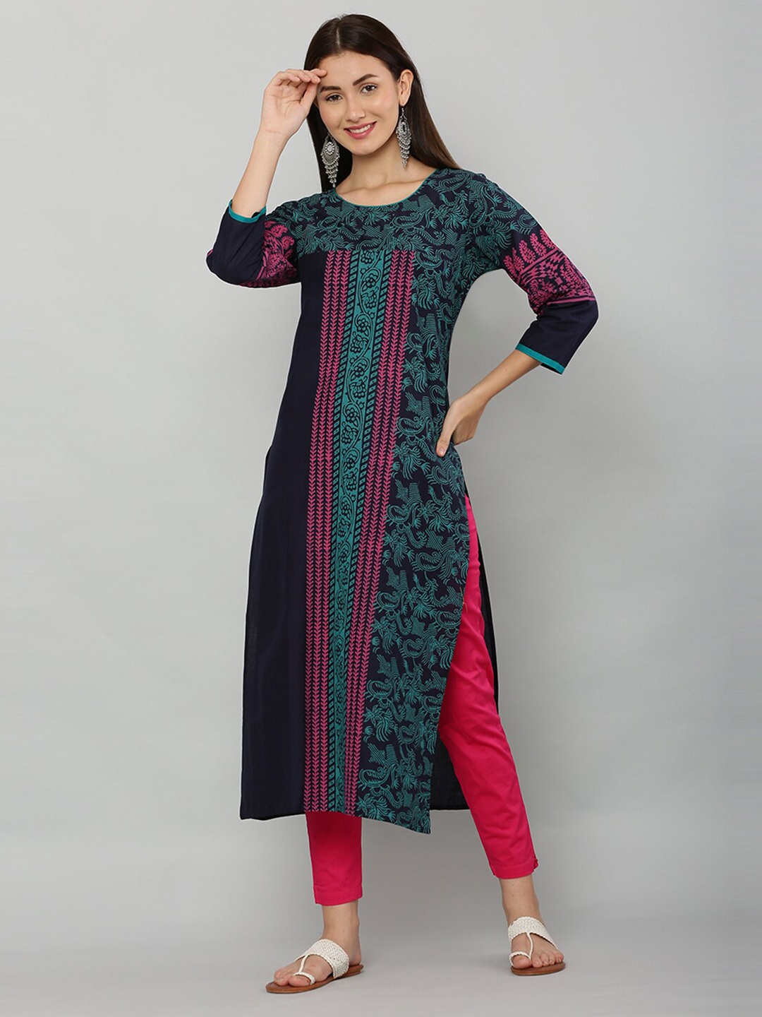 

EZIS FASHION Women Ethnic Motifs Printed Kurta, Navy blue