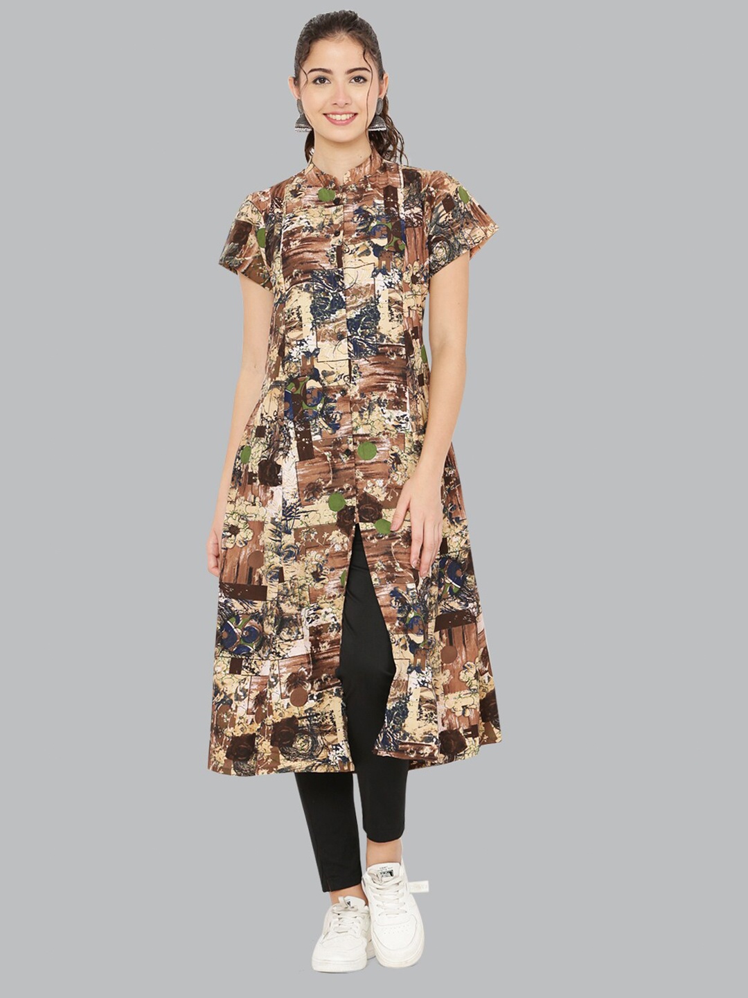 

EZIS FASHION Women Printed Kurta, Brown