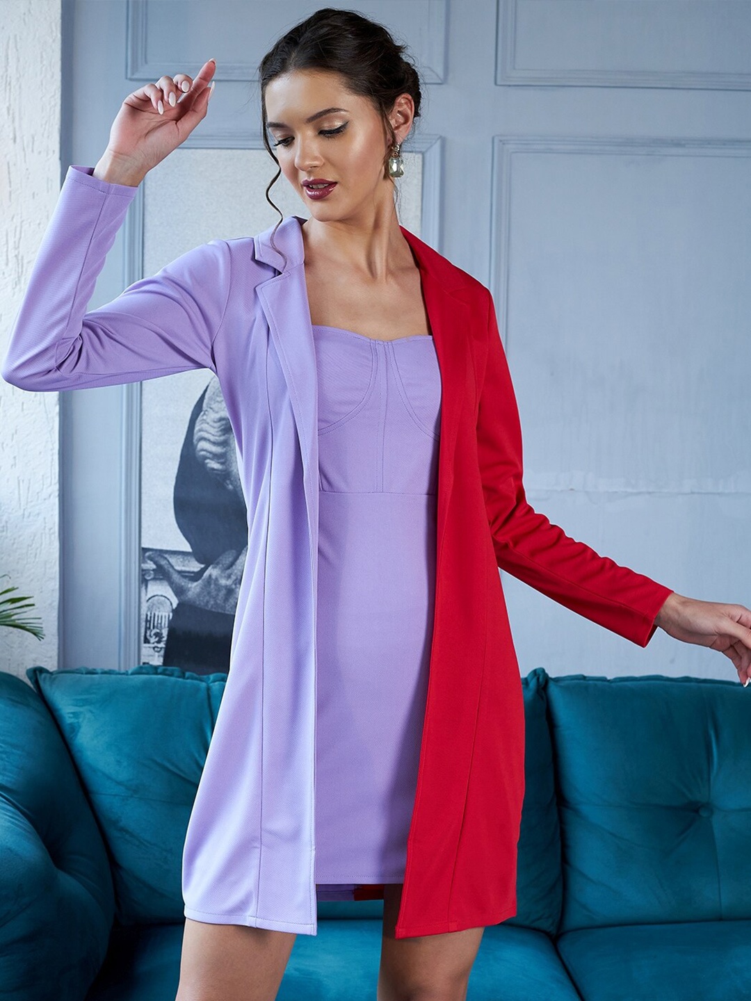 

Athena Women Colourblocked Corset Blazer Dress, Lavender