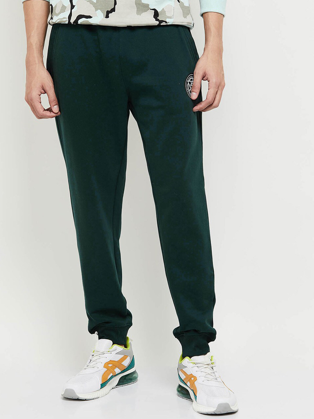 

max Men Solid Pure Cotton Joggers Track Pants, Green