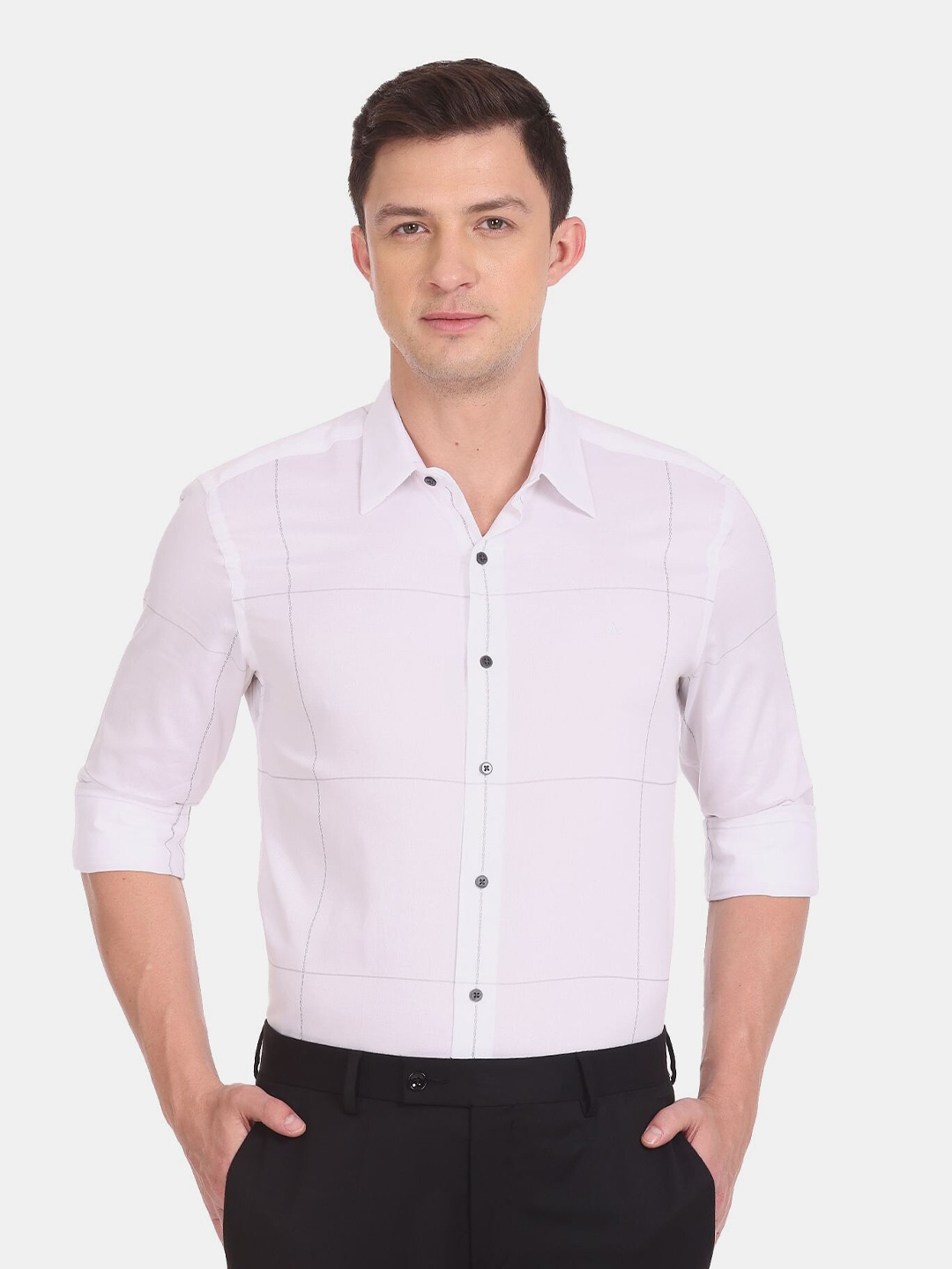 

Arrow New York Men Slim Fit Windowpane Checked Formal Shirt, White