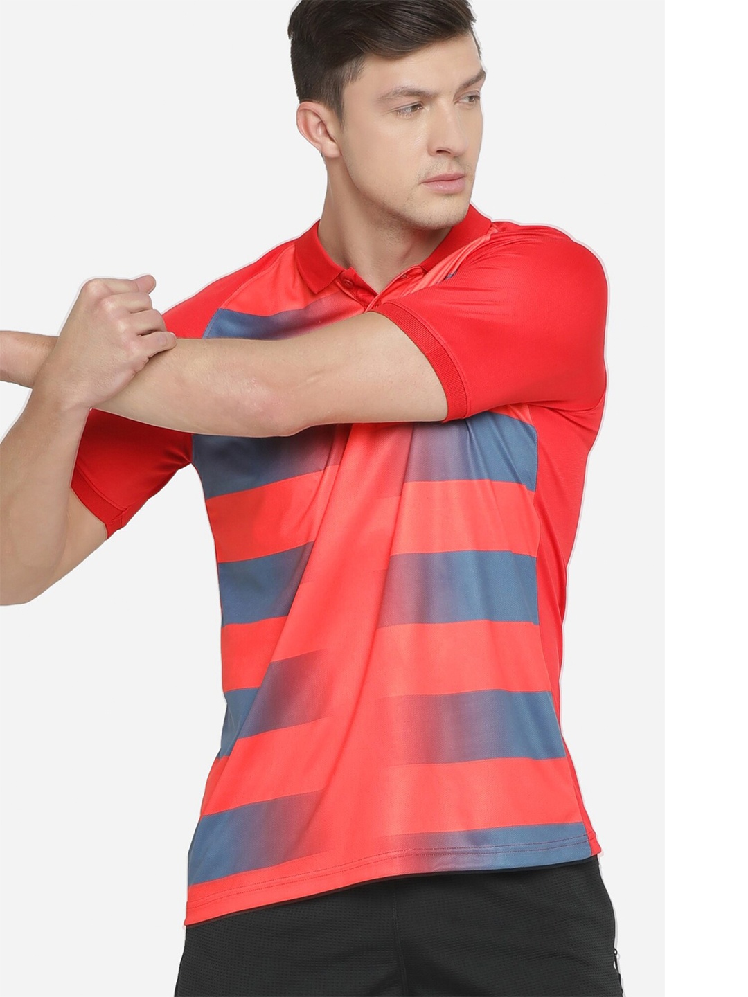 

Maniac Men Striped Polo Collar Slim Fit T-shirt, Red