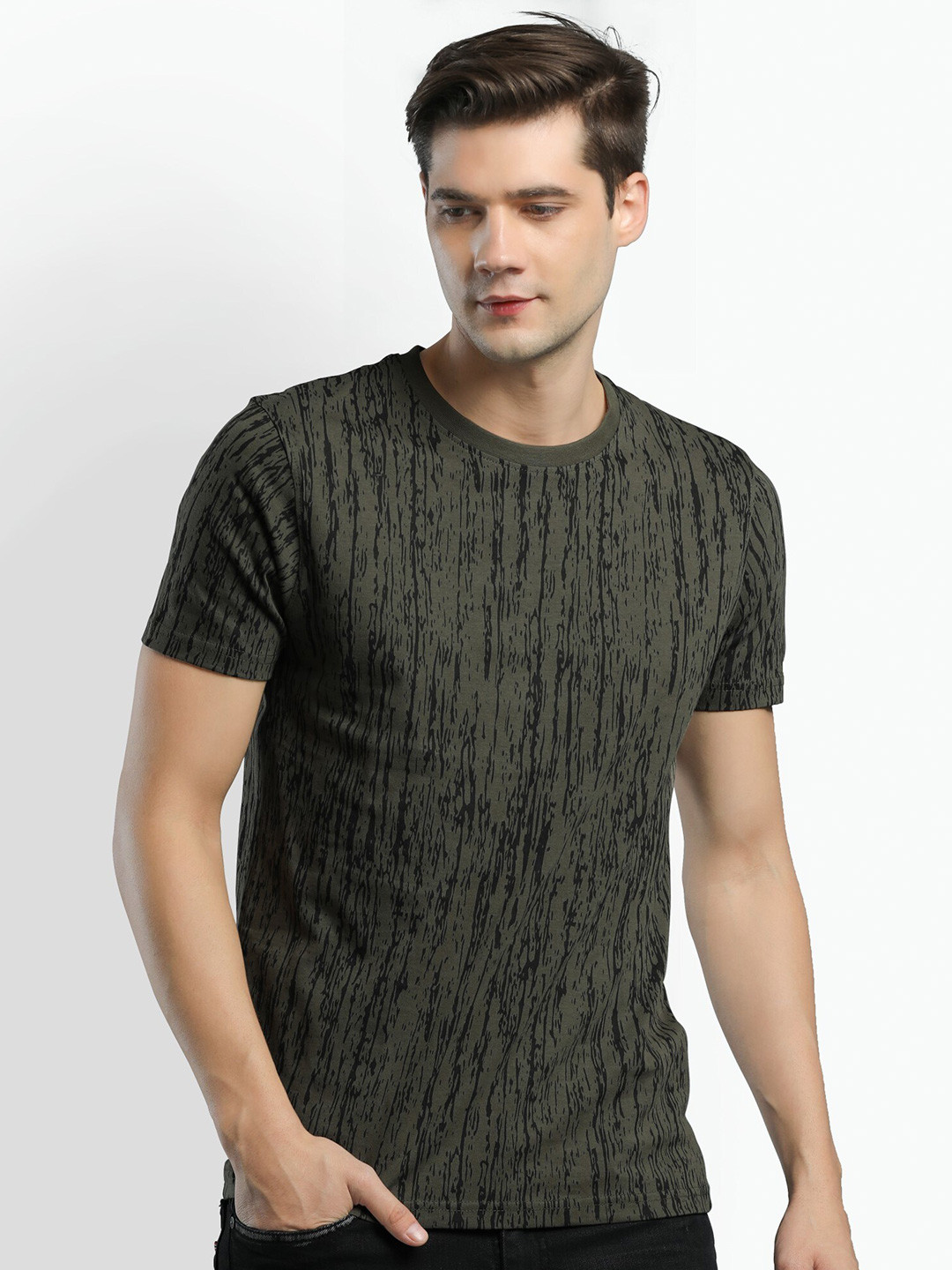 

Maniac Men Printed Slim Fit T-shirt, Olive