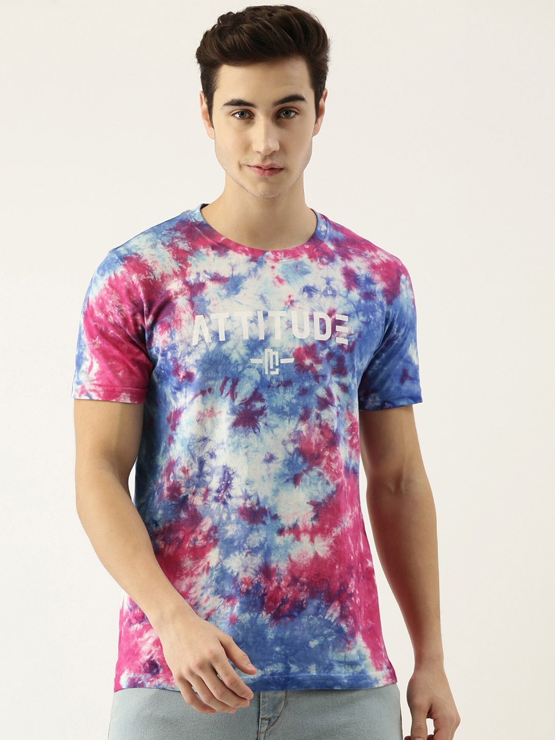 

Maniac Men Tie and Dye Dyed Slim Fit Pure Cotton T-shirt, Pink