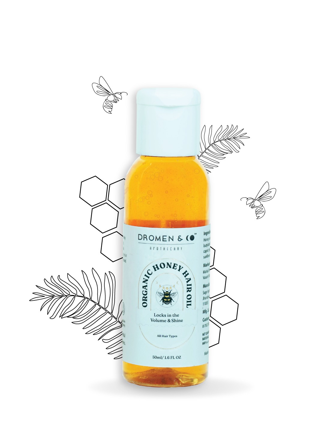 

DROMEN & CO Organic Honey Hair Oil to Lock in Hair Volume & Shine - 50 ml, Brown