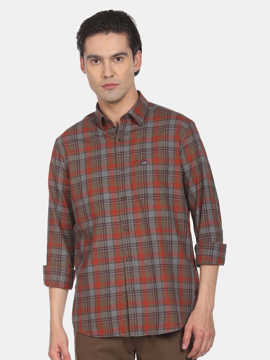 

Arrow Sport Men Slim Fit Tartan Checked Casual Shirt, Brown