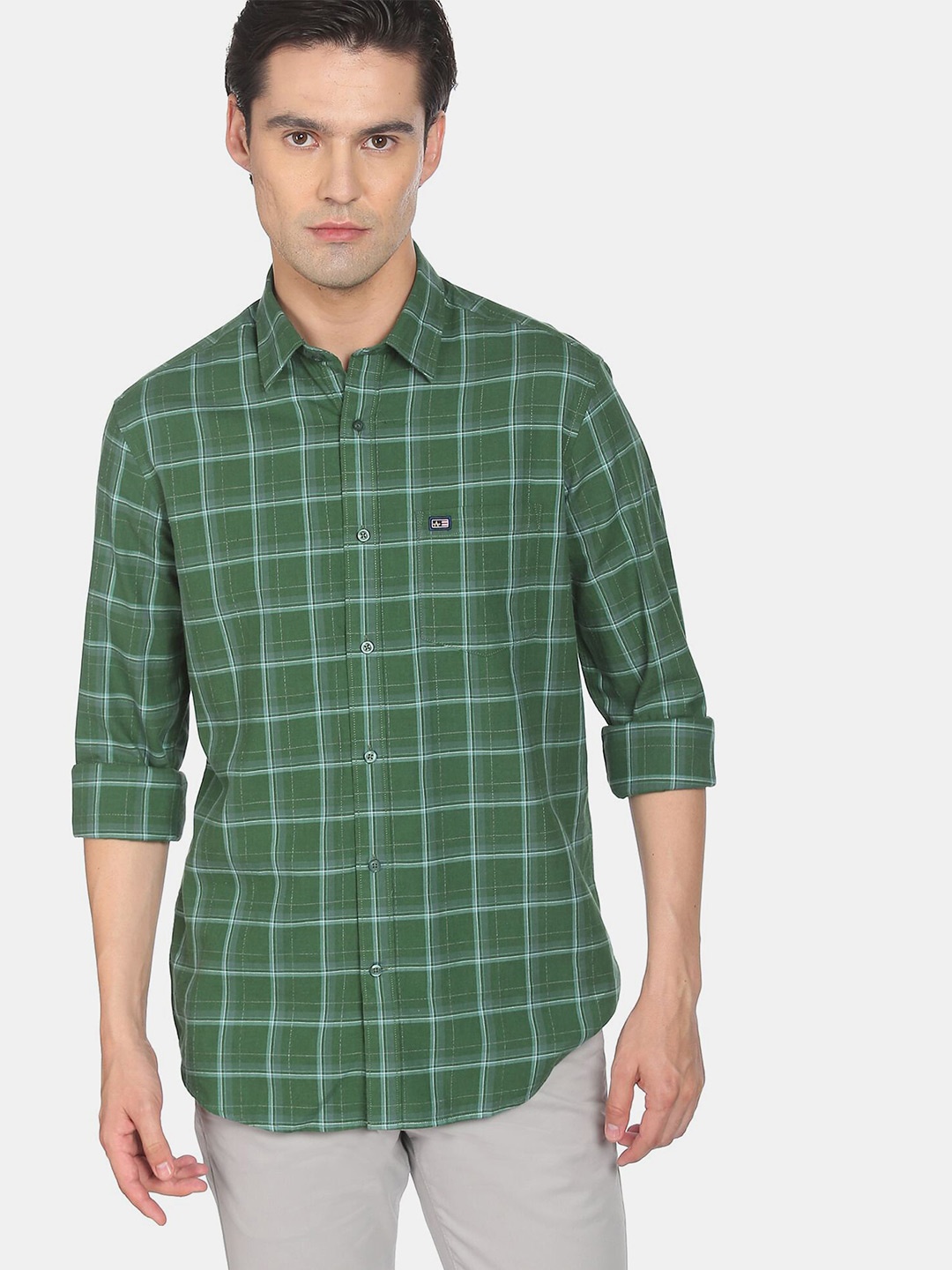 

Arrow Sport Men Slim Fit Windowpane Checked Casual Shirt, Green