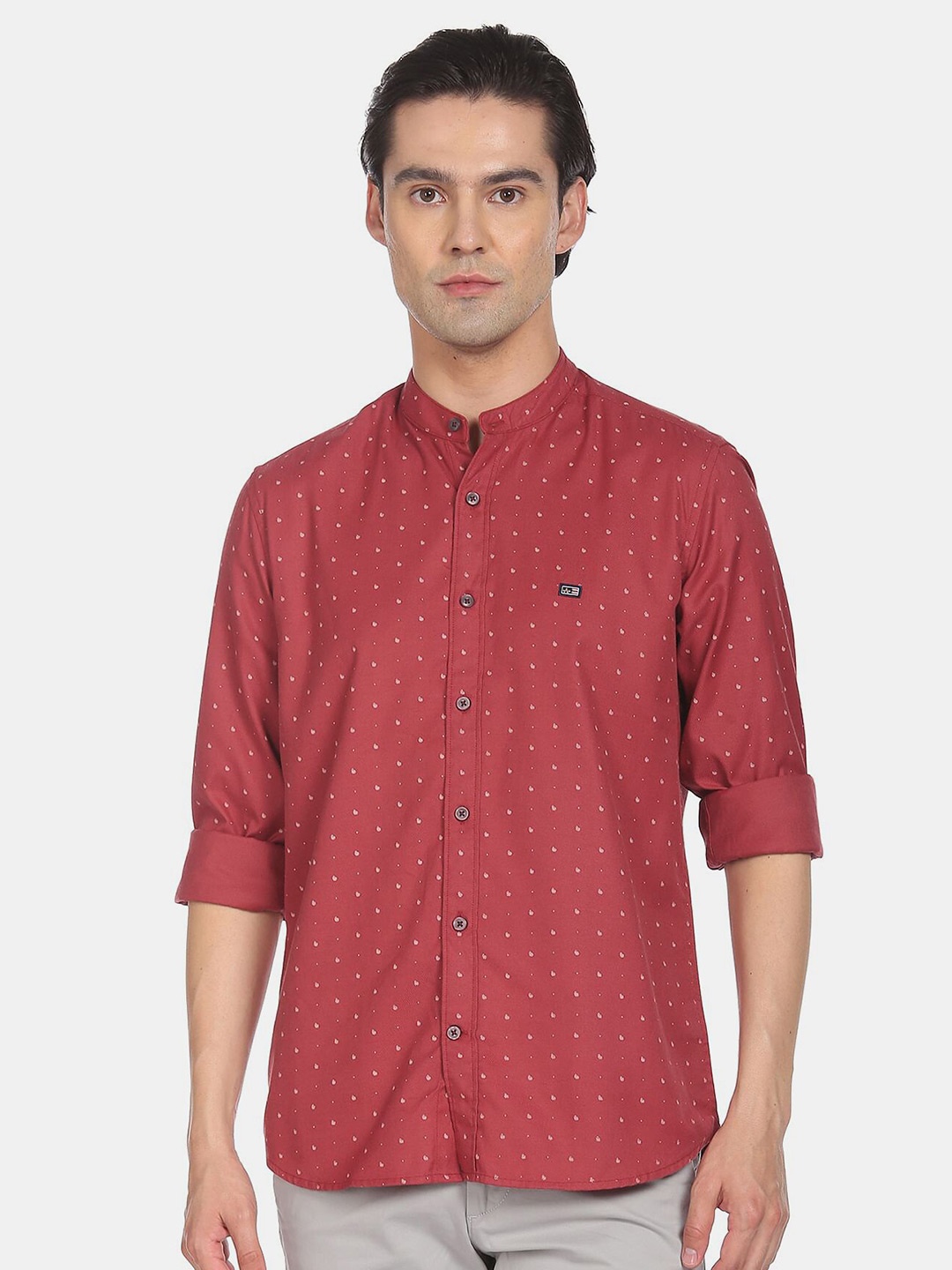 

Arrow Sport Men Spread Collar Roll-Up Sleeves Slim Fit Printed Casual Shirt, Red