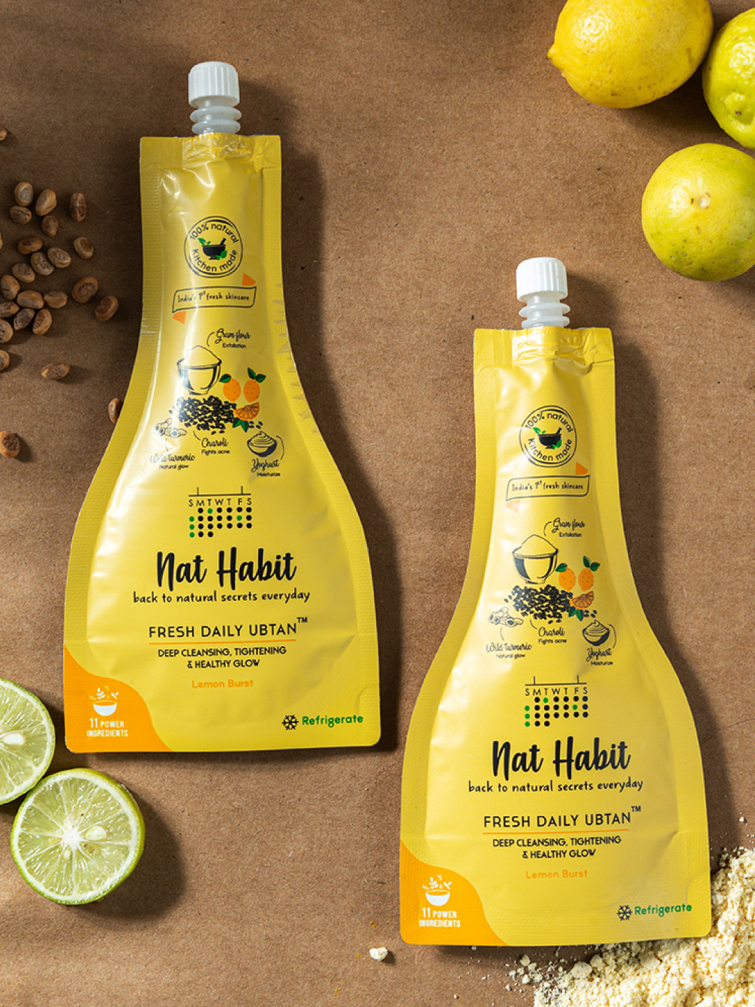 

Nat Habit Set of 2 Lemon Burst Fresh Daily Ubtan 40 g (Each), Yellow