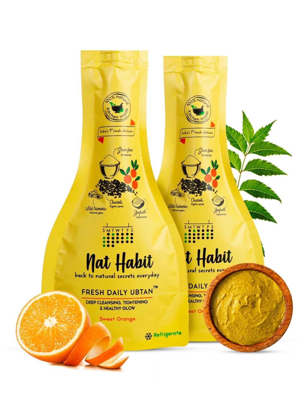

Nat Habit Set of 2 Sweet Orange Fresh Daily Ubtan 40 g (Each), Yellow
