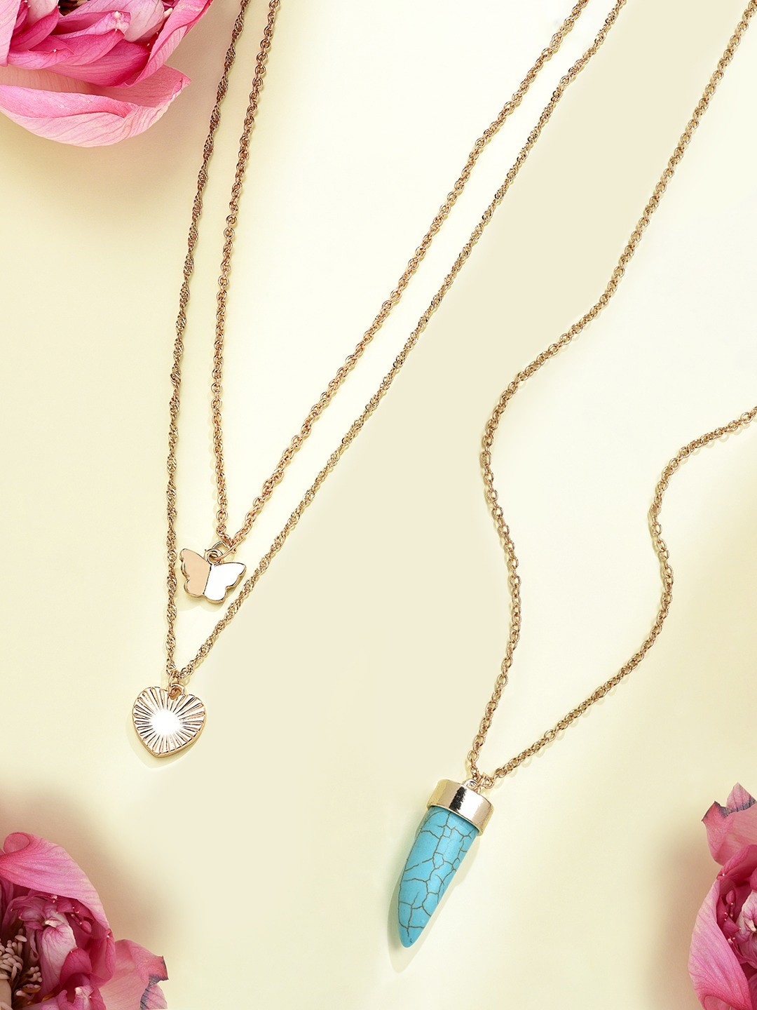 

Zaveri Pearls Gold-Toned & Blue Gold-Plated Layered Chain