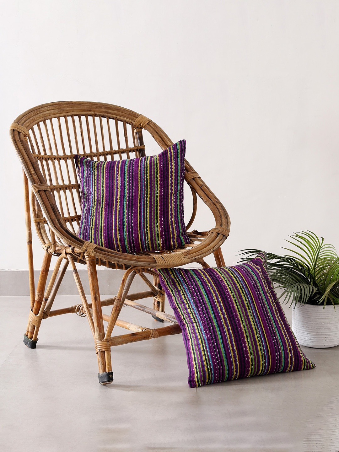 

HANDICRAFT PALACE Set of 2 Cotton Printed Square Cushion Covers, Purple