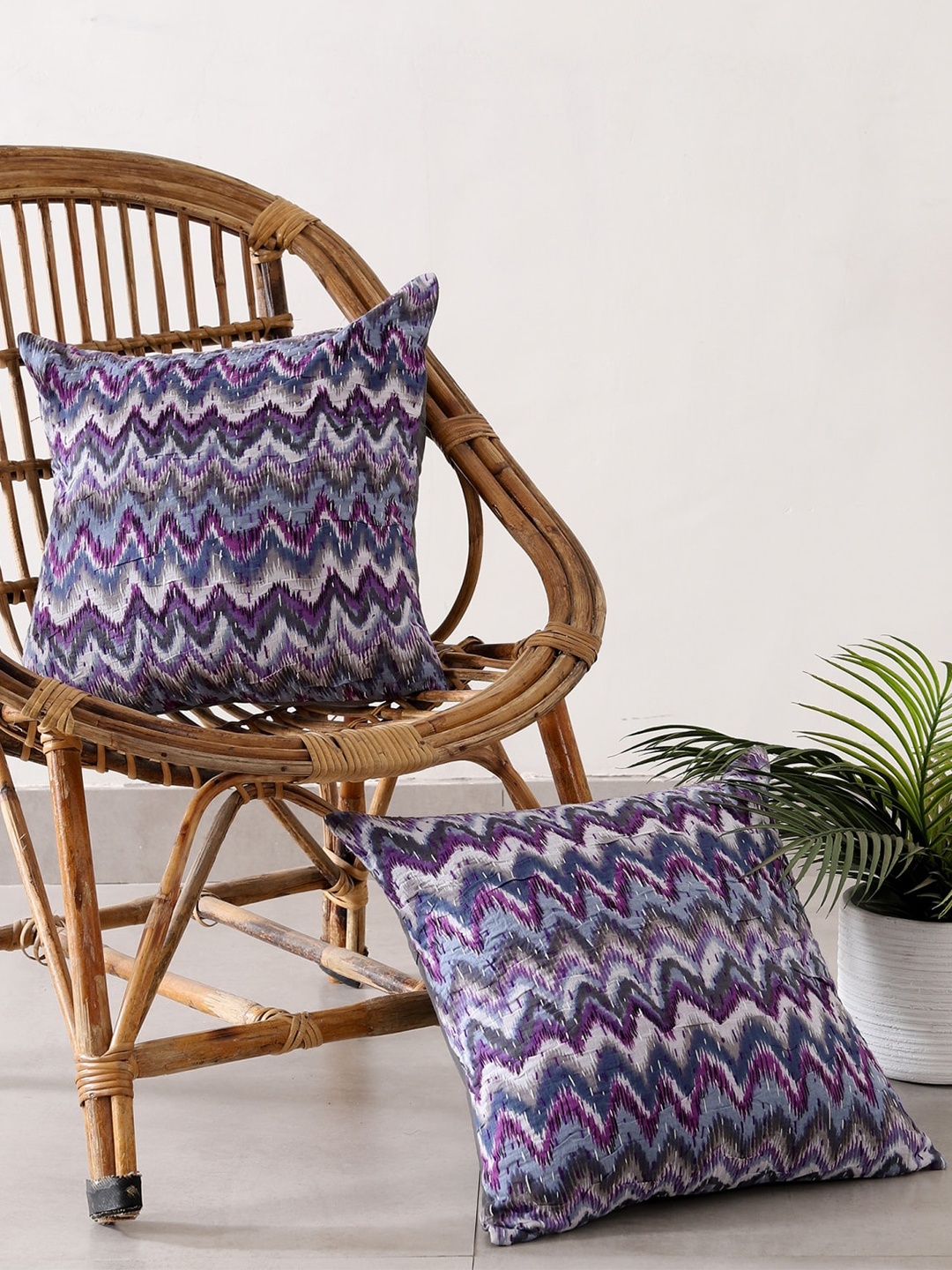 

HANDICRAFT PALACE Set of 2 Cotton Printed Square Cushion Covers, Grey