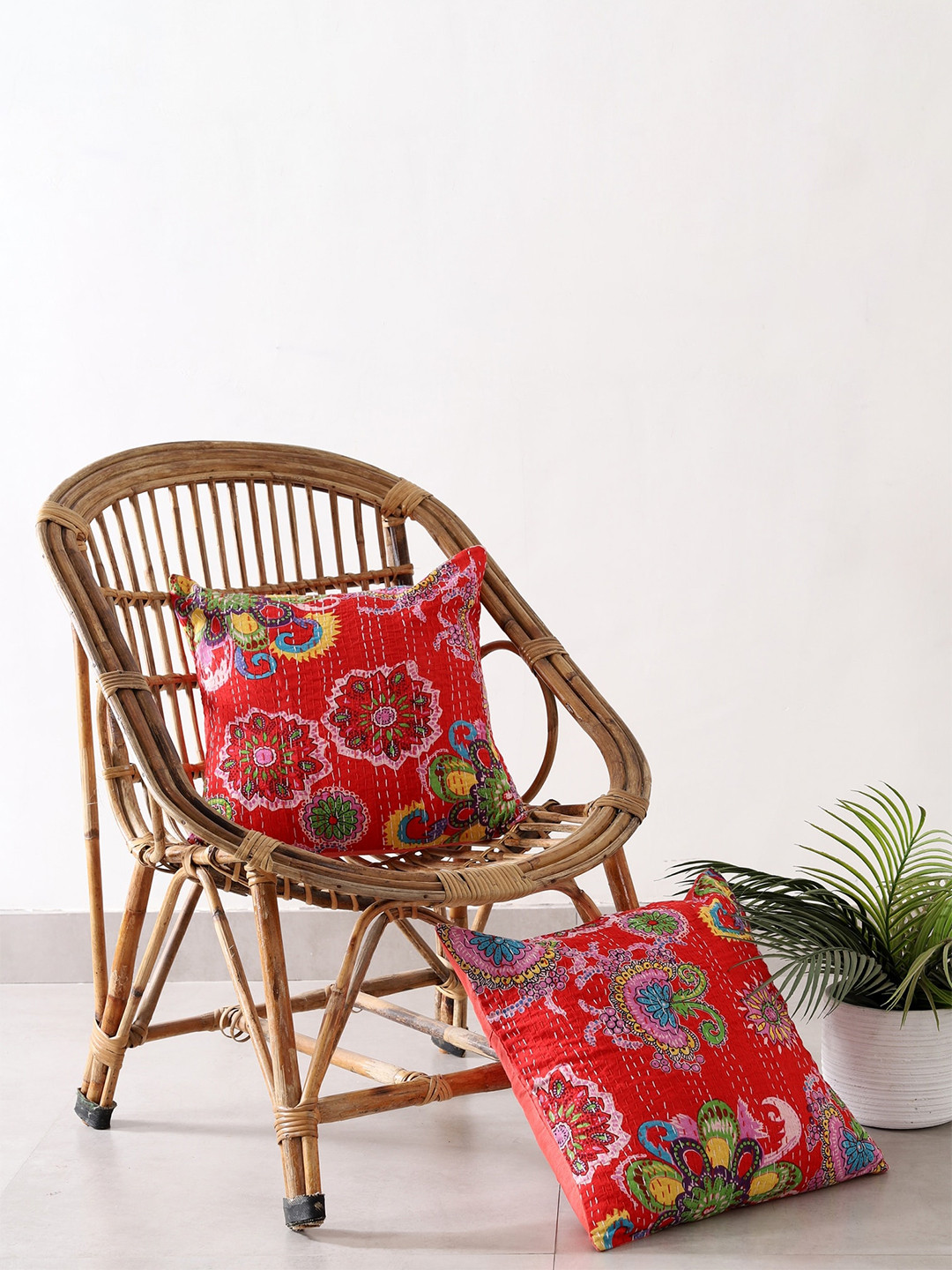 

HANDICRAFT PALACE Set of 2 Cotton Printed Square Cushion Covers, Red