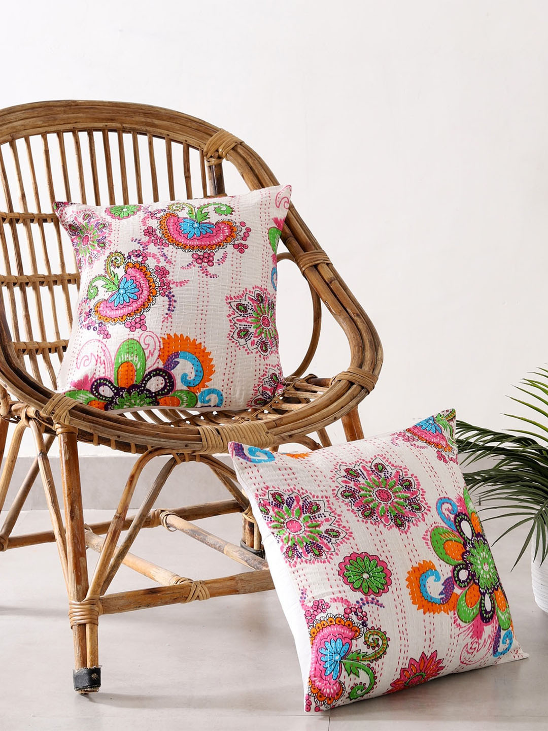 

HANDICRAFT PALACE Set of 2 Cotton Printed Square Cushion Covers, White
