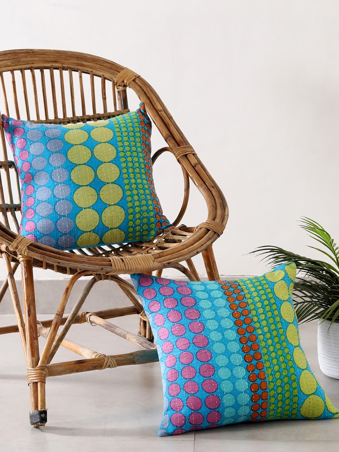 

HANDICRAFT PALACE Pack of 2 Cotton Printed Square Cushion Covers, Turquoise blue