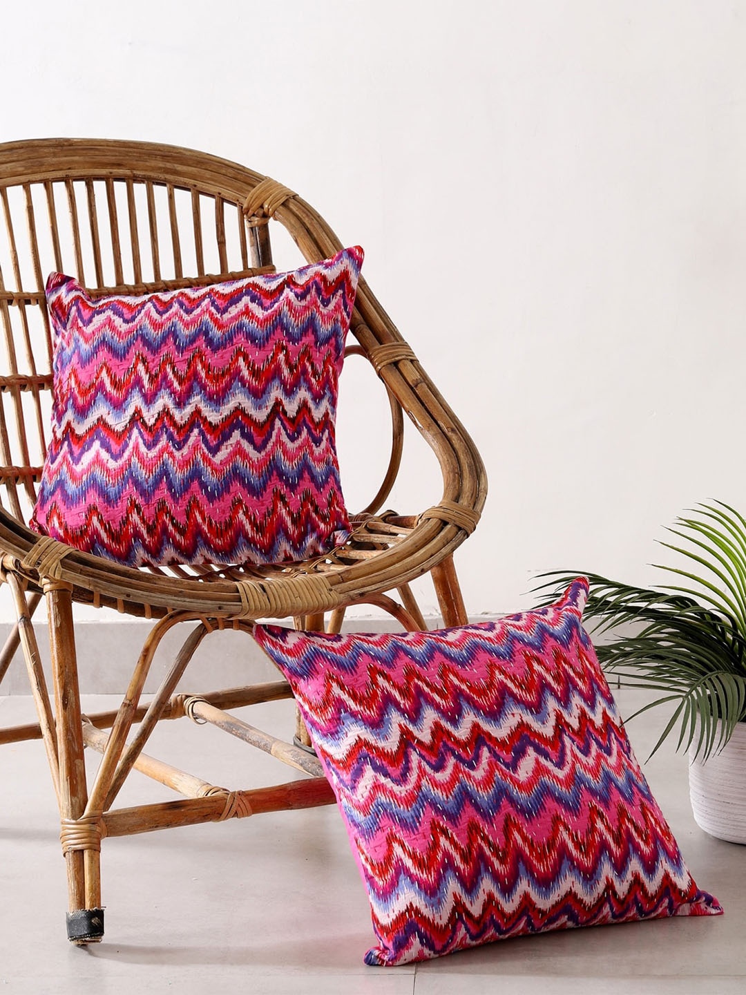 

HANDICRAFT PALACE Pack of 2 Cotton Printed Square Cushion Covers, Pink