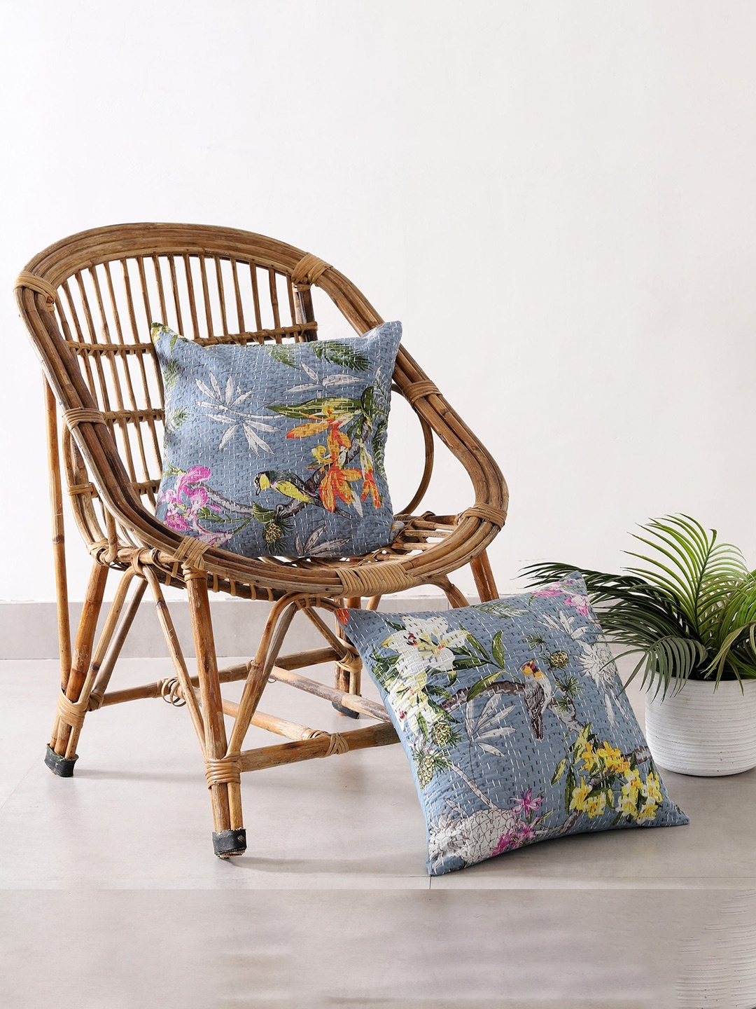 

HANDICRAFT PALACE Pack of 2 Cotton Printed Square Cushion Covers, Grey