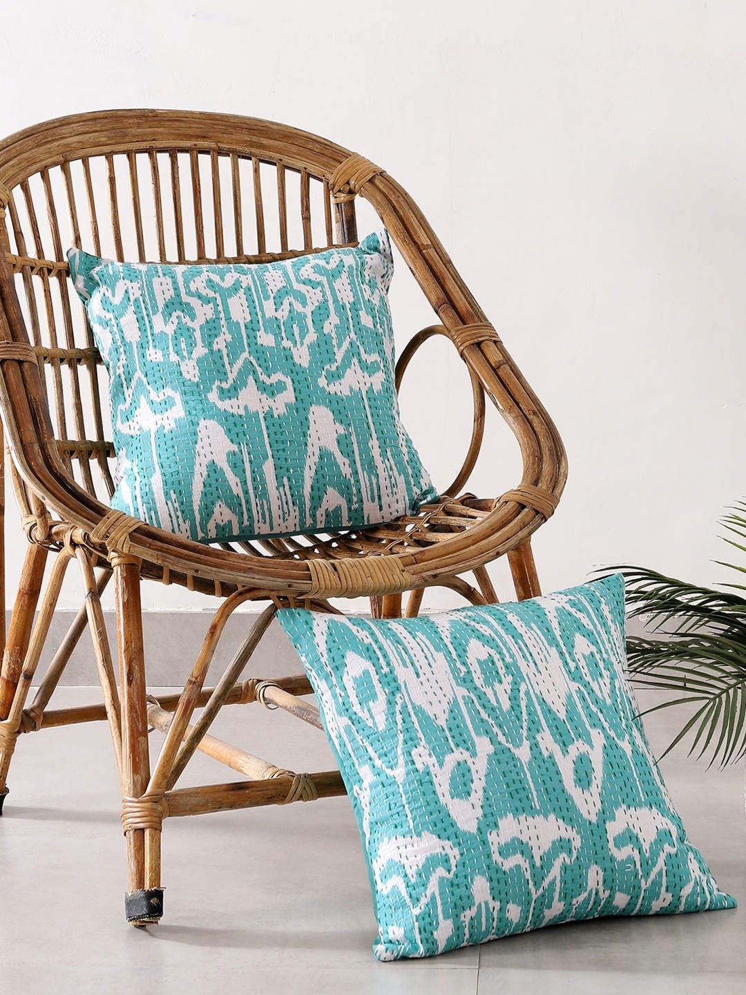 

HANDICRAFT PALACE Pack of 2 Cotton Printed Square Cushion Covers, Green