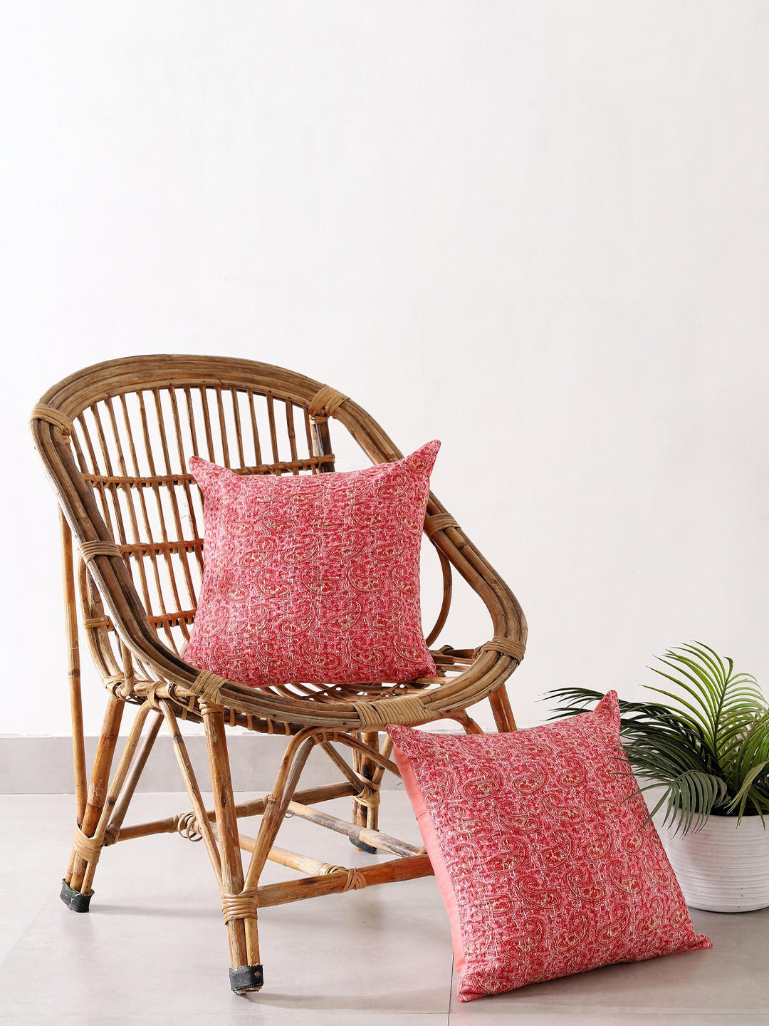 

HANDICRAFT PALACE Pack of 2 Cotton Printed Square Cushion Covers, Pink