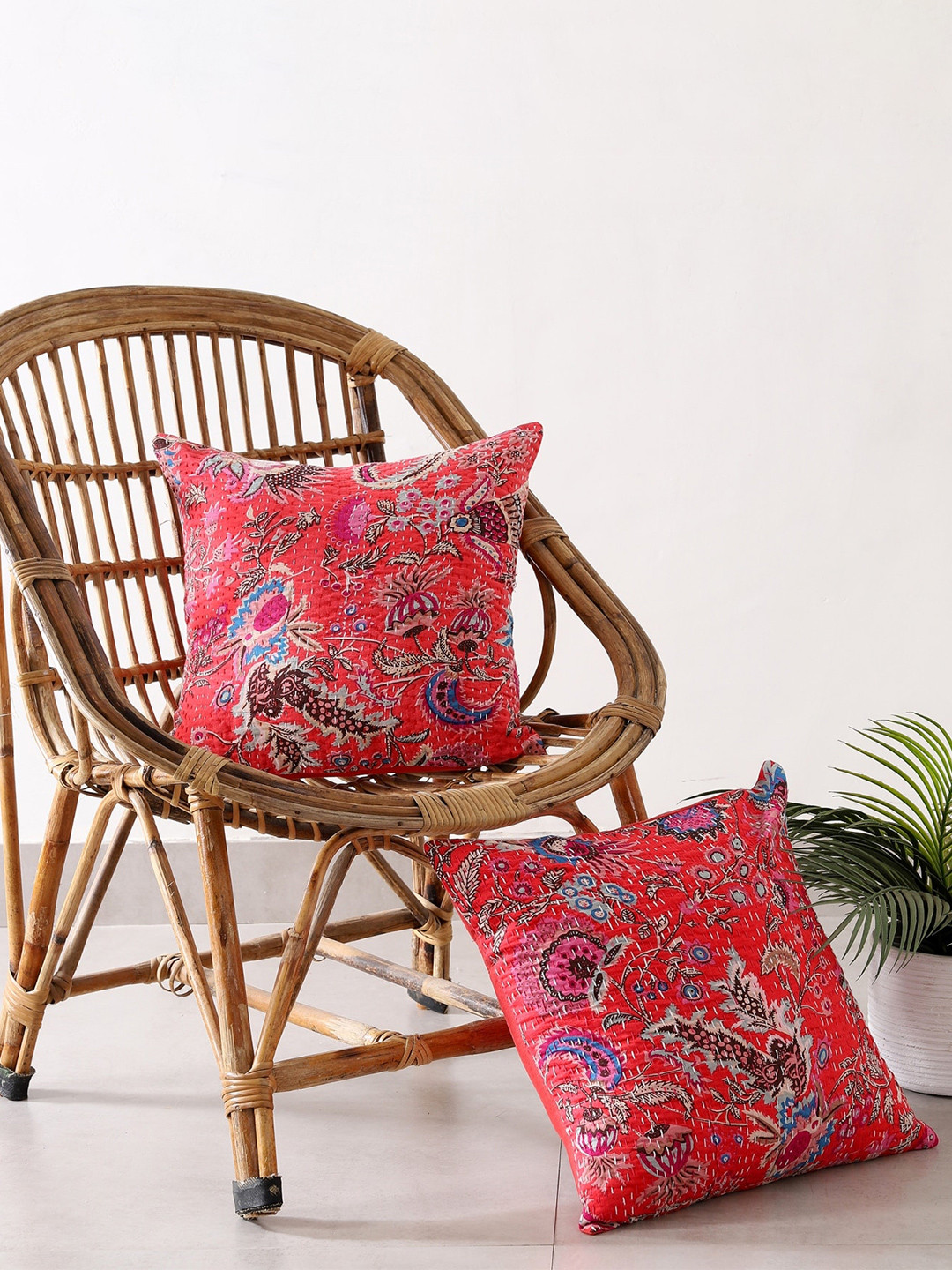 

HANDICRAFT PALACE Pack of 2 Cotton Printed Square Cushion Covers, Red