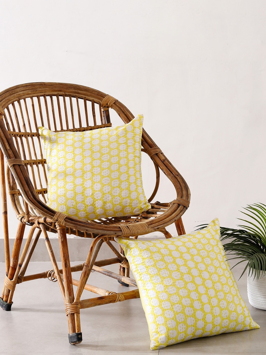 

HANDICRAFT PALACE Pack of 2 Cotton Printed Square Cushion Covers, Yellow