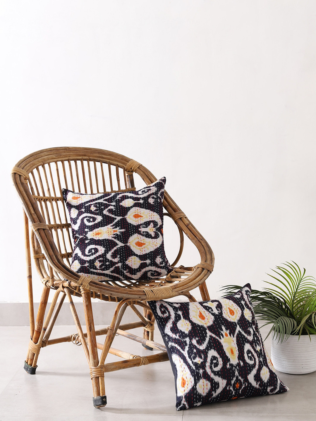 

HANDICRAFT PALACE Pack of 2 Cotton Printed Square Cushion Covers, Black