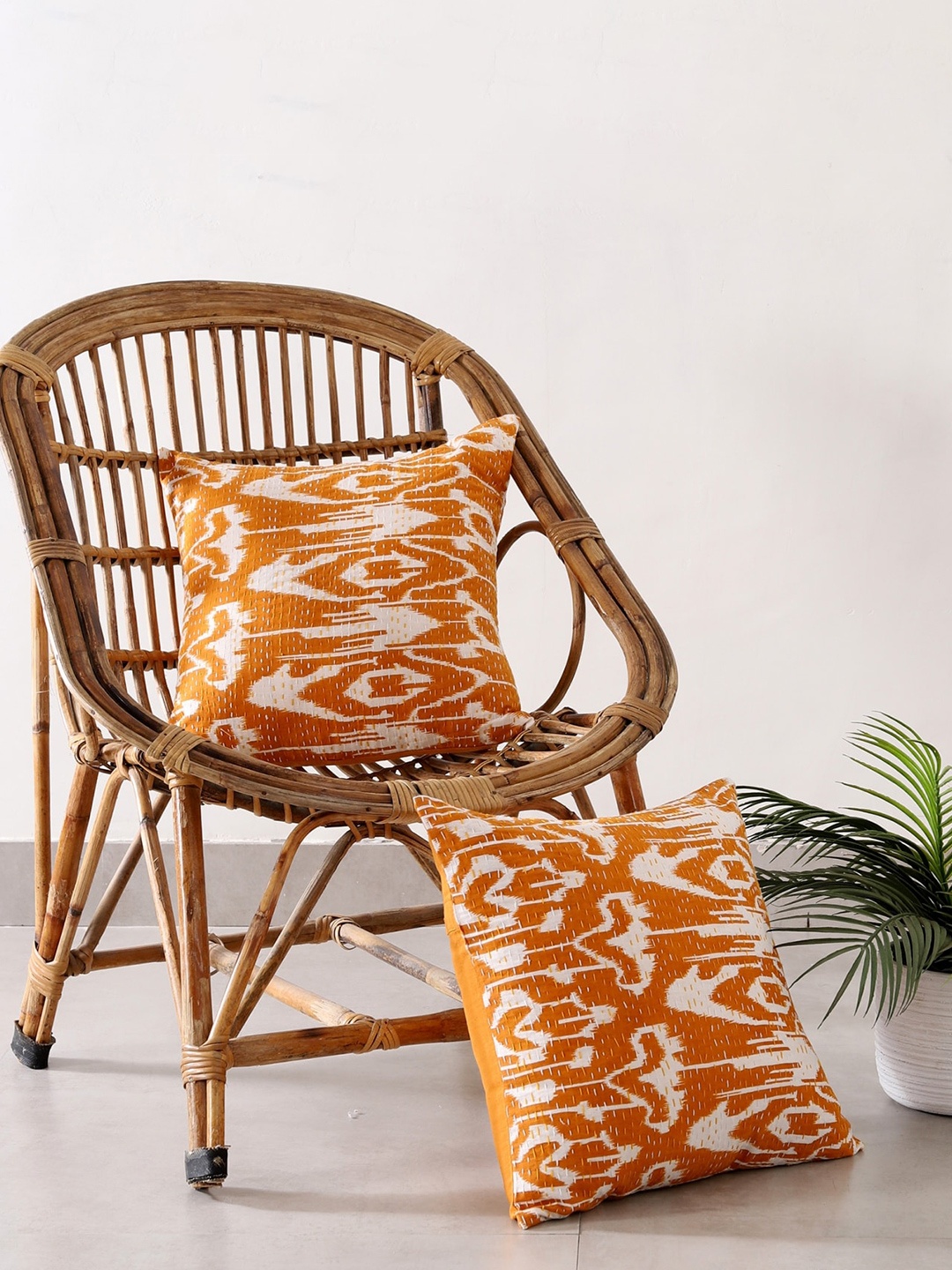 

HANDICRAFT PALACE Pack of 2 Cotton Printed Square Cushion Covers, Yellow