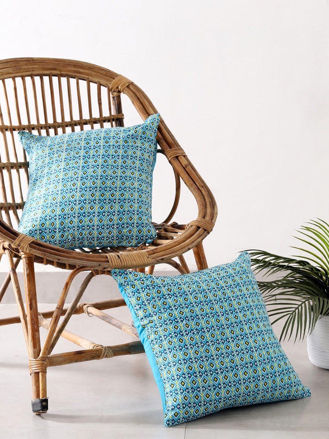 

HANDICRAFT PALACE Pack of 2 Cotton Printed Square Cushion Covers, Turquoise blue