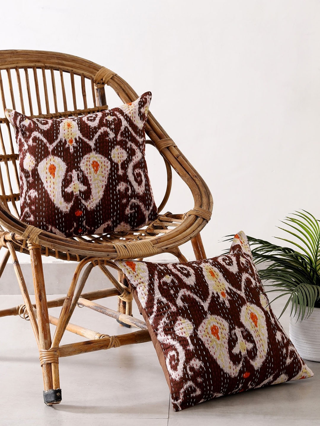 

HANDICRAFT PALACE Pack of 2 Cotton Printed Square Cushion Covers, Brown