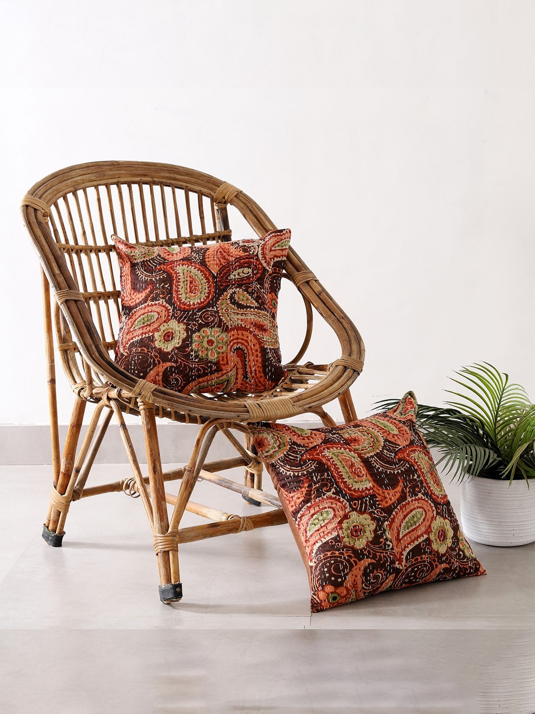 

HANDICRAFT PALACE Pack of 2 Cotton Printed Square Cushion Covers, Brown