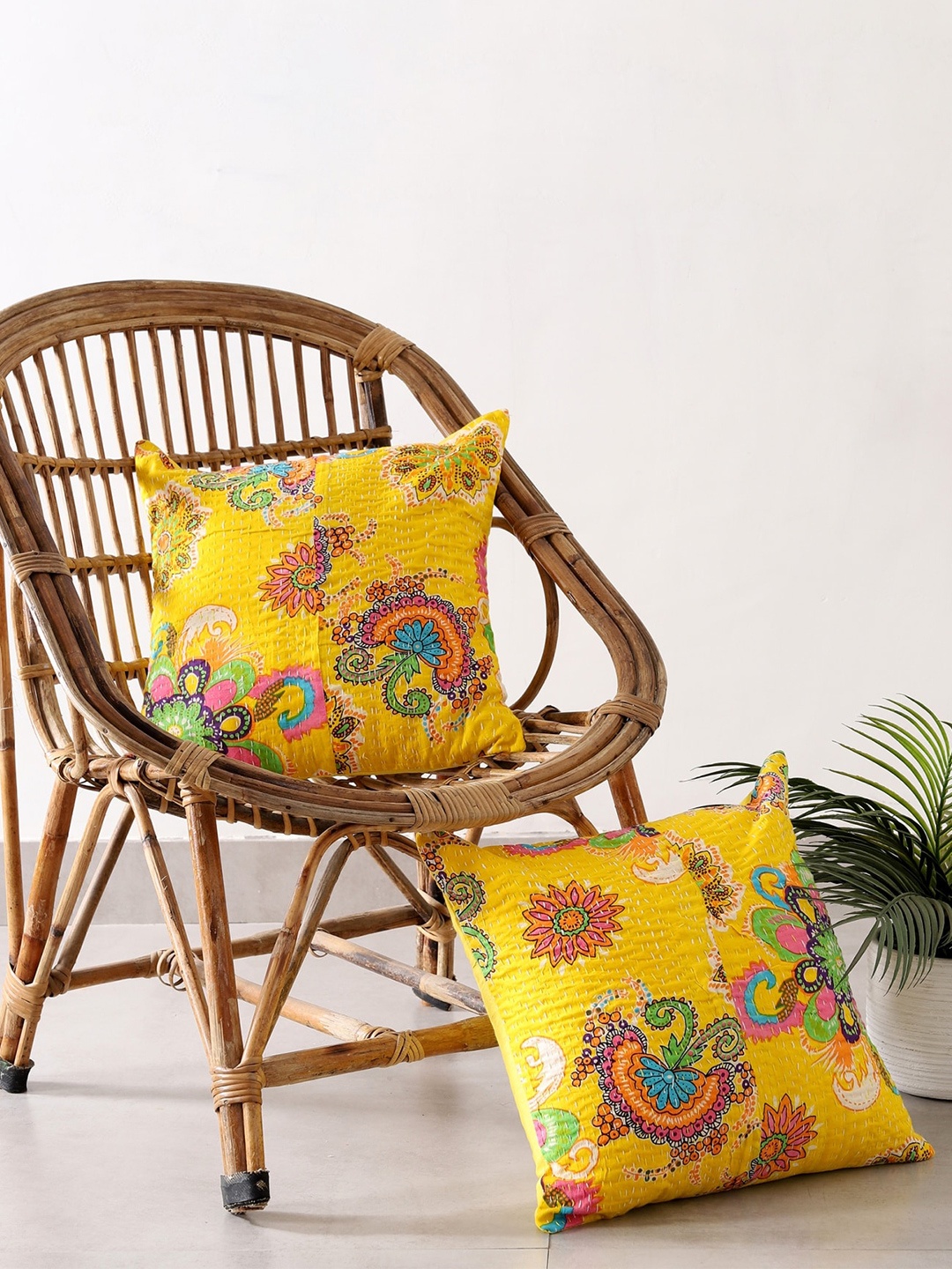 

HANDICRAFT PALACE Pack of 2 Cotton Printed Square Cushion Covers, Yellow