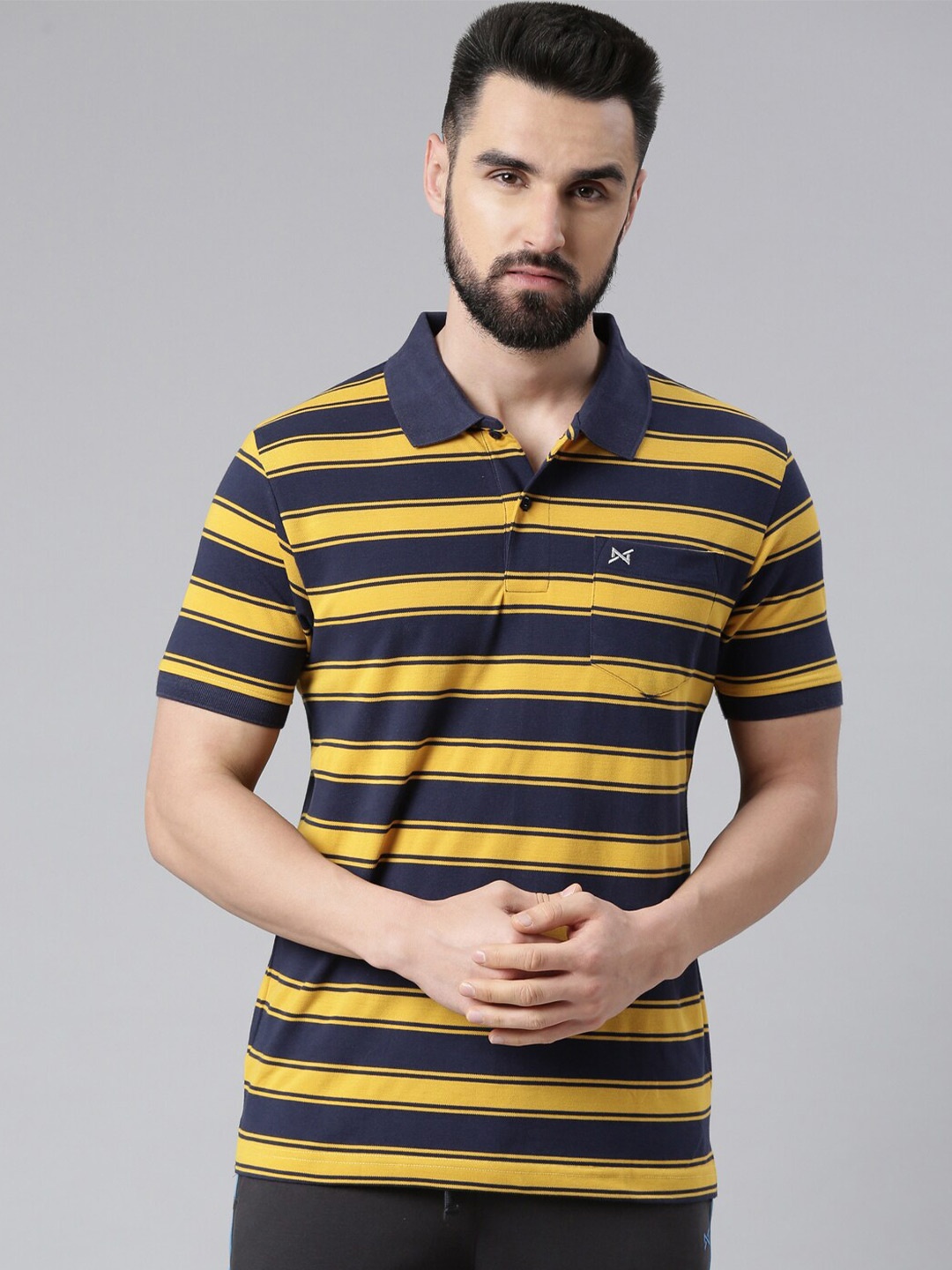 

Force NXT Men Striped Polo Collar Super Combed Cotton T-Shirt, Yellow