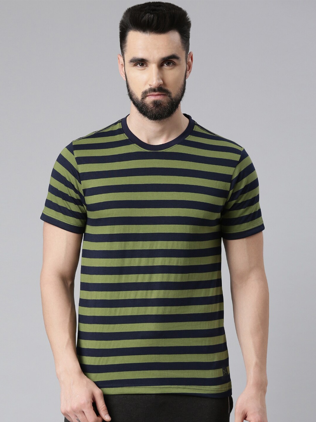 

Force NXT Men Printed Short Sleeves Striped Super Combed Cotton T-shirt, Green