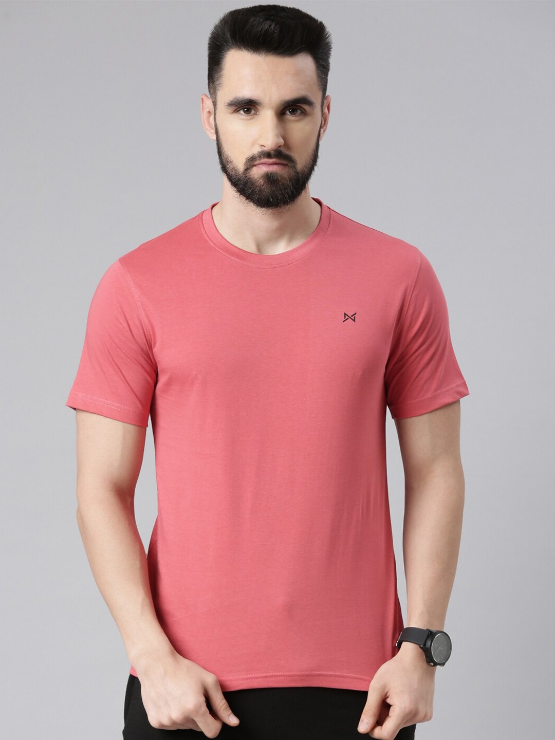 

Force NXT Men Pink Round Neck Super Combed Cotton T-shirt
