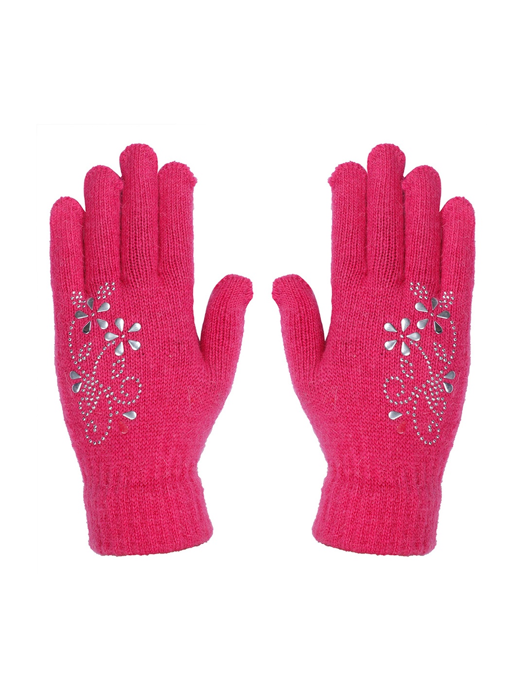 

LOOM LEGACY Women Pattered Acrylic Hand Gloves, Magenta