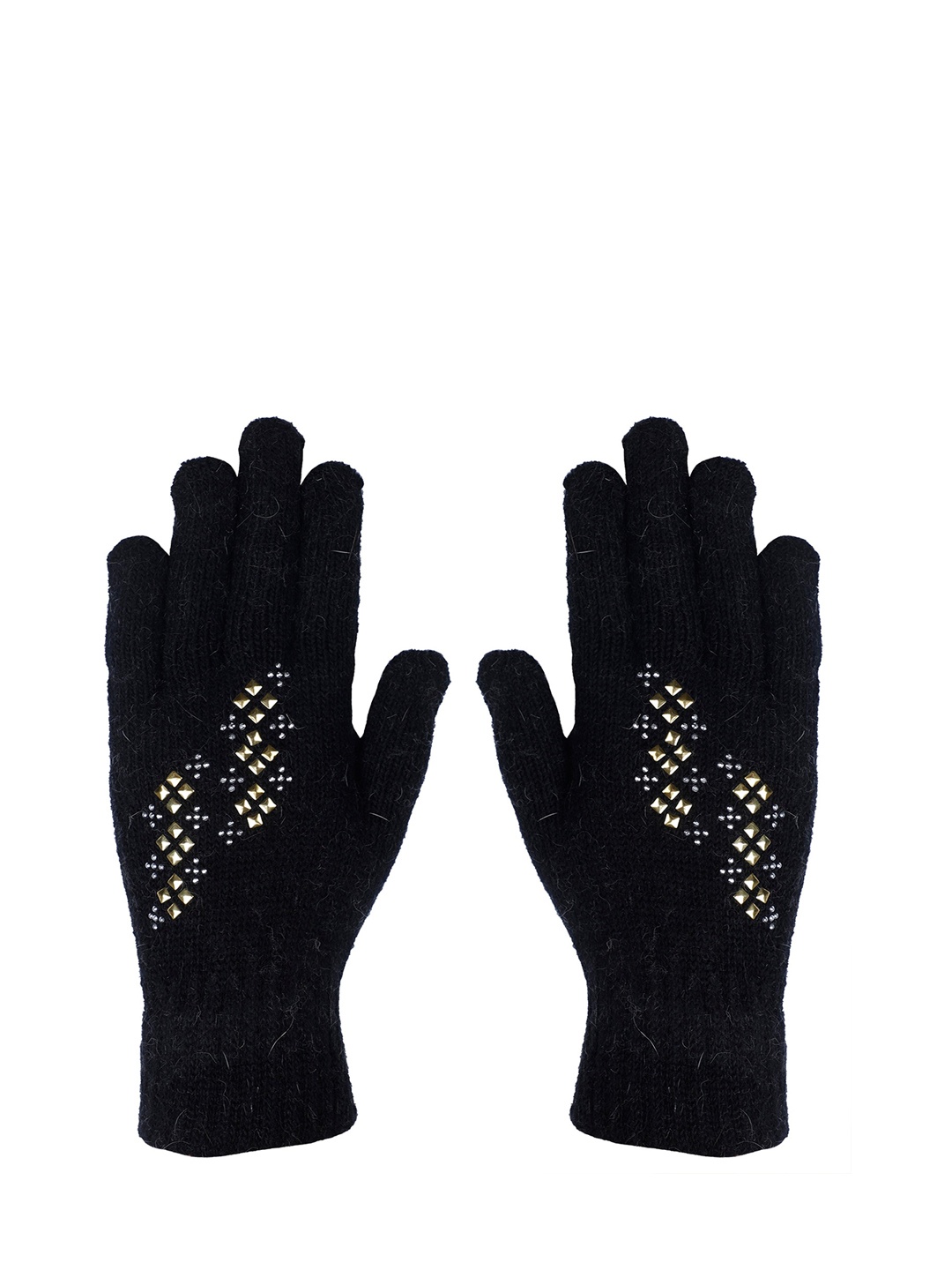 

LOOM LEGACY Women Printed Knitted Acrylic Hand Gloves, Black