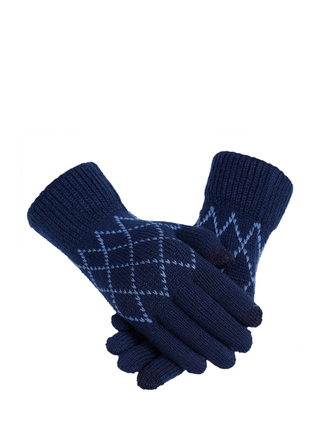

LOOM LEGACY Women Patterned Hand Gloves, Navy blue