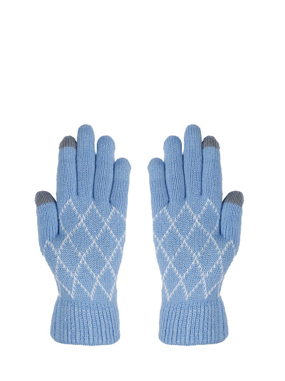 

LOOM LEGACY Women Printed Knitted Acrylic Hand Gloves, Blue